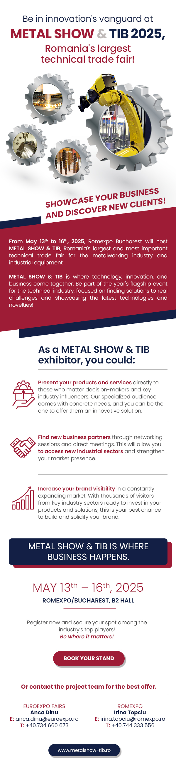 Nl1. Be in innovation’s center at METAL SHOW & TIB 2025, Romania's largest technical trade fair!